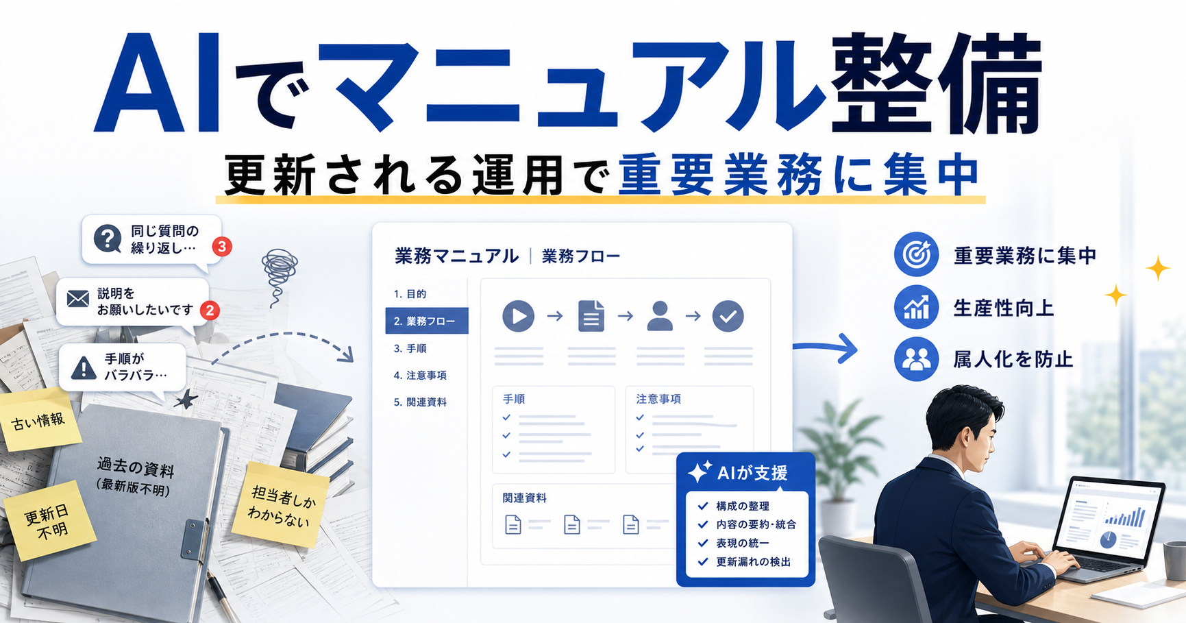 生成AIで業務マニュアル作成を効率化するには 更新される運用にする手順